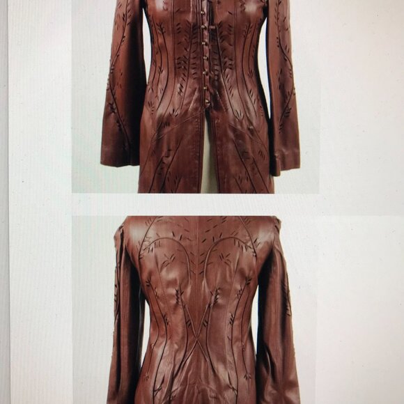 Anne Klein Leather Coat with Mandarin Collar and Cut-out details, Small, EUC - Picture 1 of 3